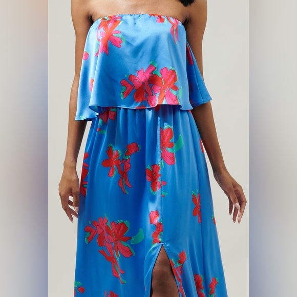 SUGARLIPS Aina Tropics Nonna Strapless Satin Maxi Dress XS - Picture 3 of 9